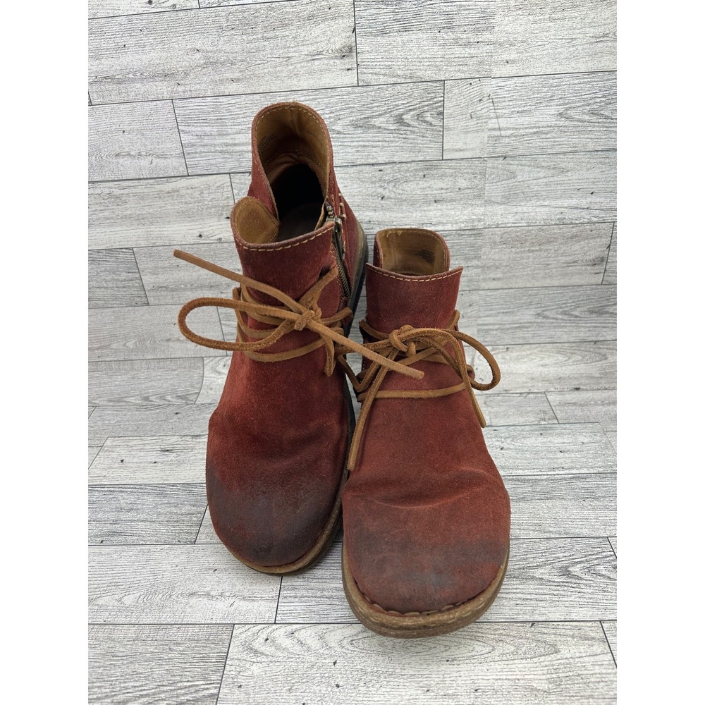 Born Kerri Burgundy Red Suede Lace Up Side Zip Ankle Boots Women Sz 10 BR0027644